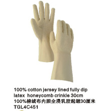 Long latex gloves with jersey lined for industrial work